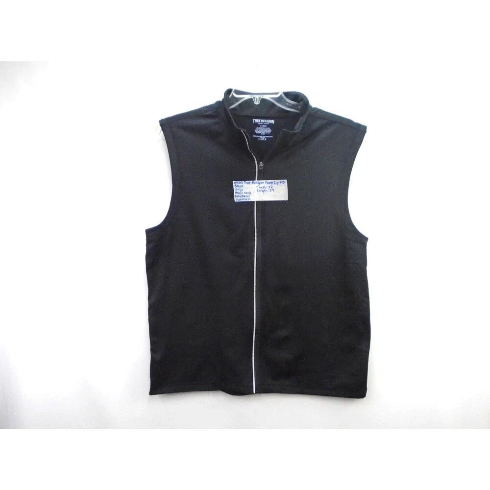 True Religion Mens Front Full Zip Performance Vest Black Size L Large Athletic